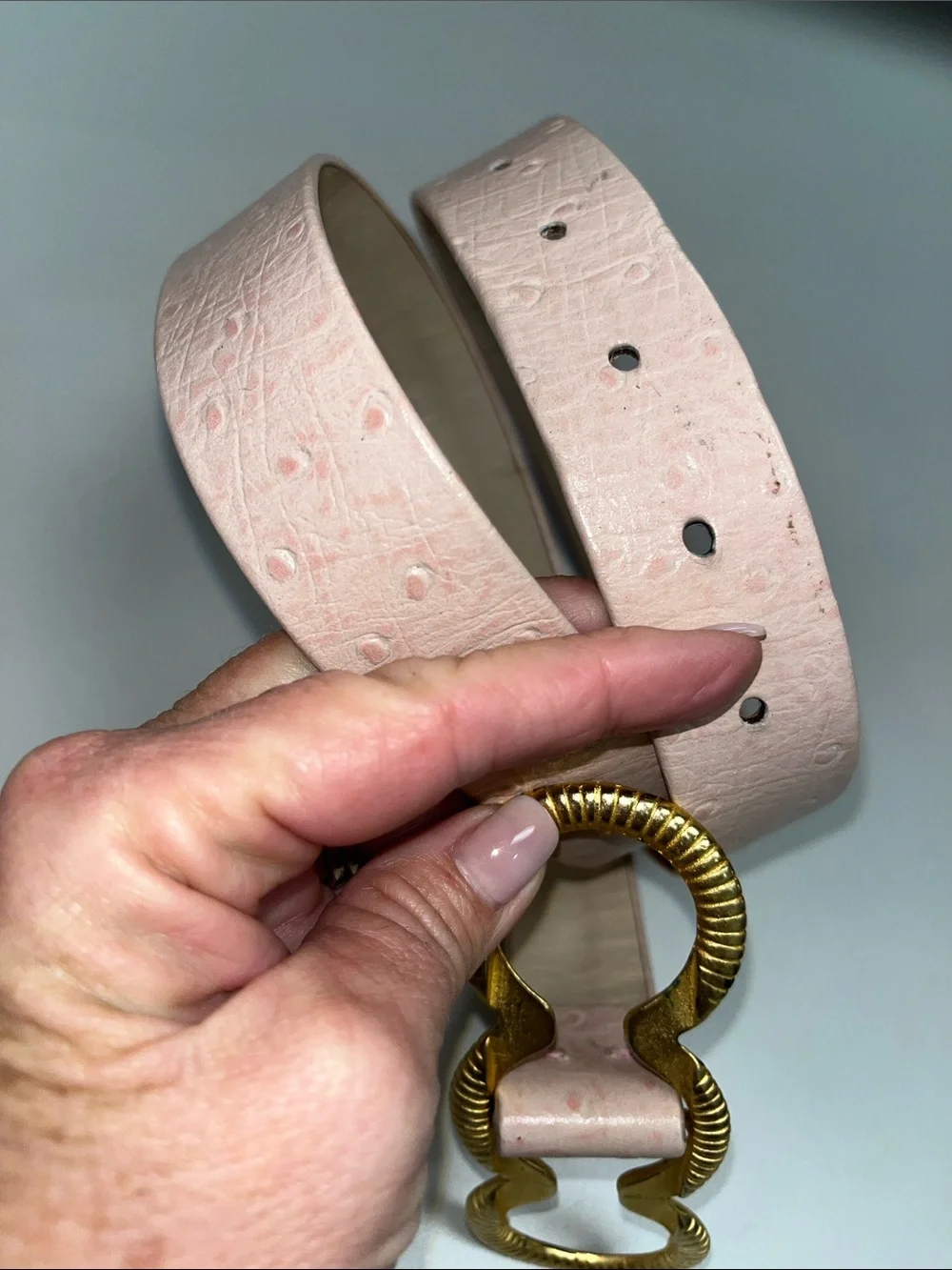 Carlisle Pink Textured Leather Belt with Gold Wavy Buckle